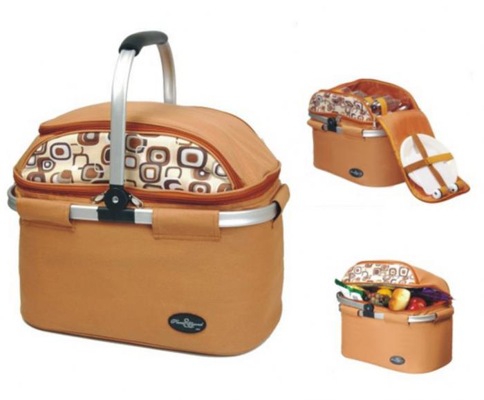 Aluminum Framed Brown Picnic Cooler Basket for 4