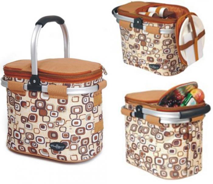 Aluminum Framed Brown Picnic Cooler Basket for 2