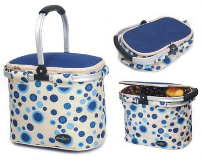 Empty Aluminum Framed Blue Picnic Cooler Basket