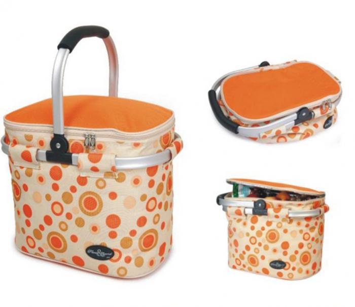 Empty Aluminum Framed Orange Picnic Cooler Basket