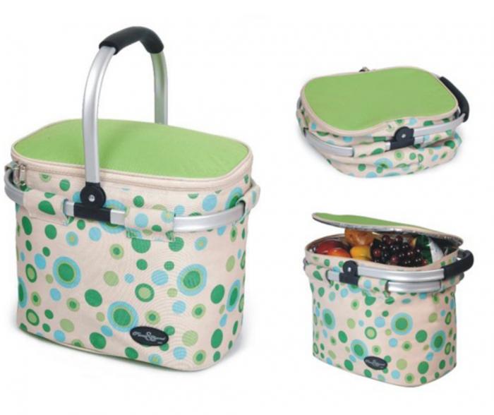 Empty Aluminum Framed Green Picnic Cooler Basket