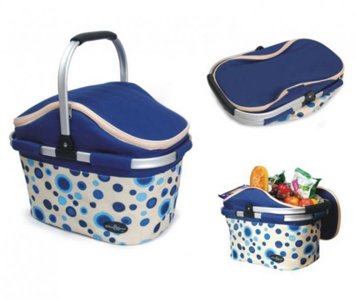 Empty Aluminum Framed Blue Picnic Cooler Basket