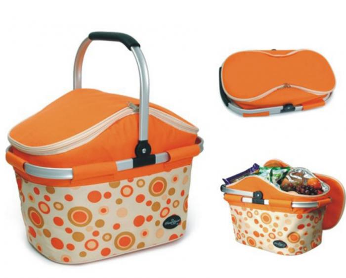 Empty Aluminum Framed Orange Picnic Cooler Basket