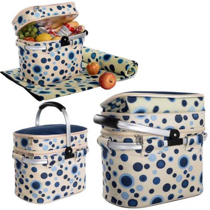 Aluminum Framed Blue Picnic Cooler Basket with Blanket