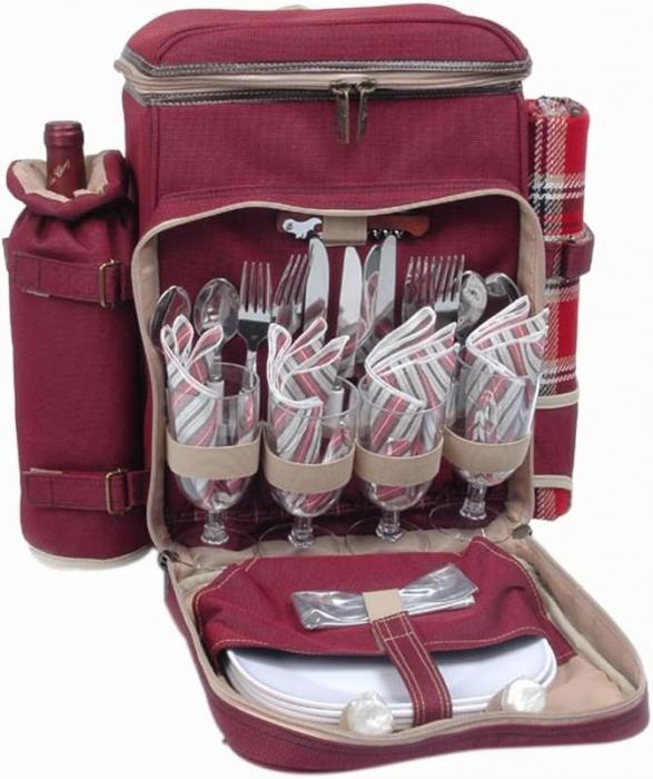 Posh Camper 4 Person Picnic Backpack in Red