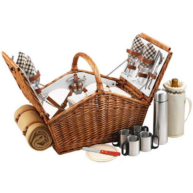 Huntsman Basket for 4 with Coffee Set & Blanket – London Plaid