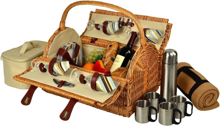 Yorkshire Willow Picnic Basket with Service for 4,  Coffee Set and Blanket – Santa Cruz