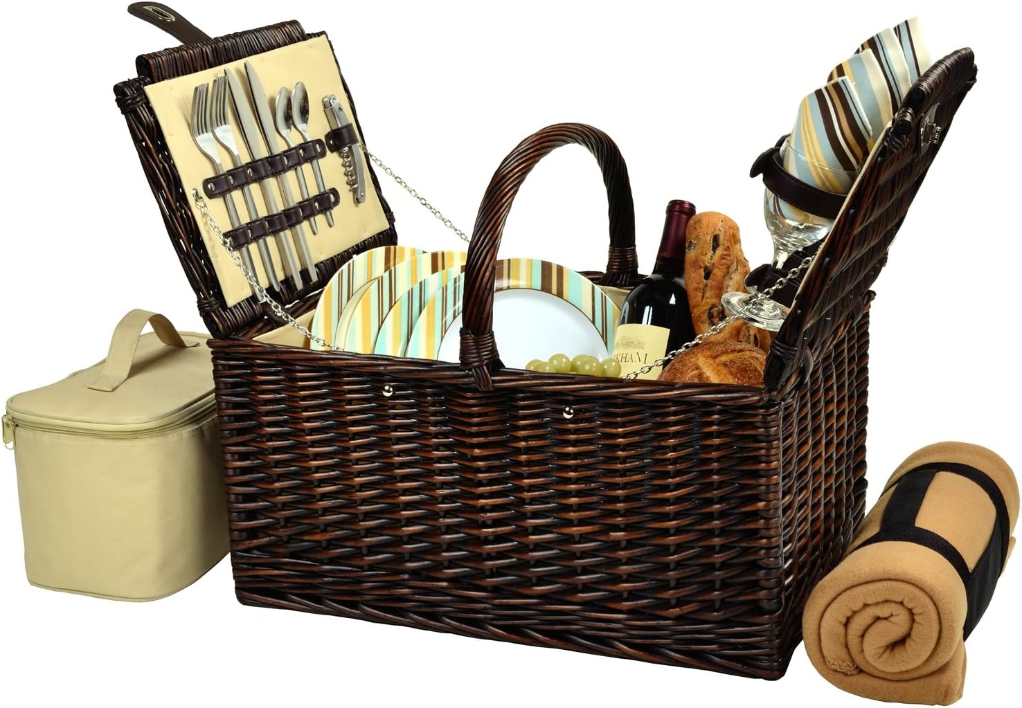 Buckingham Willow Picnic Basket with Service for 4 with Blanket – Santa Cruz