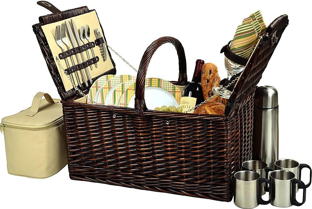 Buckingham Picnic Willow Picnic Basket with Service for 4 with Blanket and Coffee Service – Hamptons