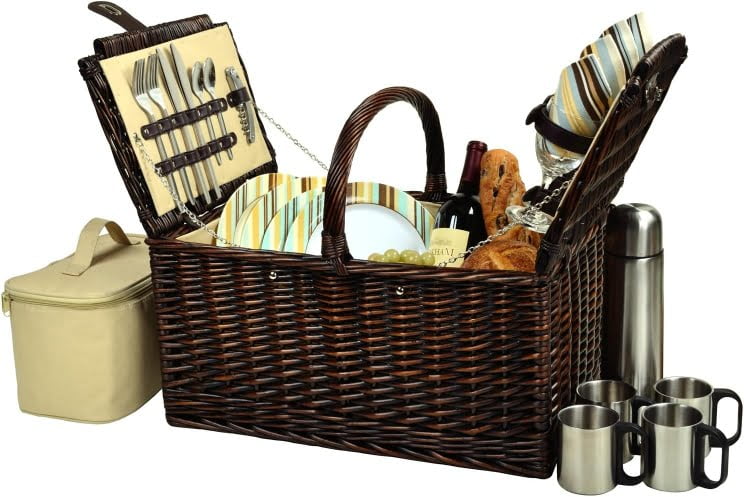 Buckingham Willow Picnic Basket with Service for 4 with Blanket and Coffee Service – Santa Cruz