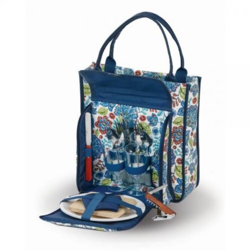 Cabernet Wine and Picnic 2 Person Tote in Blue Peacock