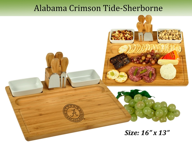 Alabama Crimson Tide Large Bamboo Charcuterie Board Set with Bowls &  Cheese Tools – 15″ x 14″