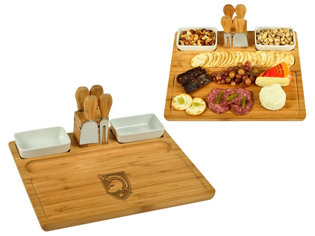 NCAA Army Black knights Large Bamboo Charcuterie Board Set with Bowls &  Cheese Tools – 15″ x 14″