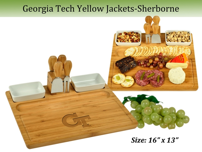 NCAA Georgia Tech Yellow Jackets Large Bamboo Charcuterie Board Set with Bowls &  Cheese Tools – 15″ x 14″