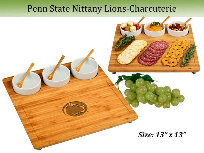 NCAA Penn State Nittany Lions Bamboo Charcuterie Board Set with Ceramic Bowls – 13″ x 13″